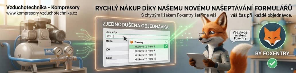 Konec zdlouhavému vypisování údajů. Náš e-shop s kompresory a vzduchotechnikou je nyní vybaven chytrým našeptávačem Foxentry. Zkuste si, jak snadný nákup je.